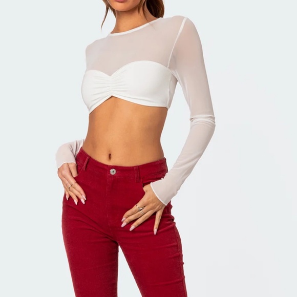 Edikted Tops - Edikted White Night Out Sheer Crop Top